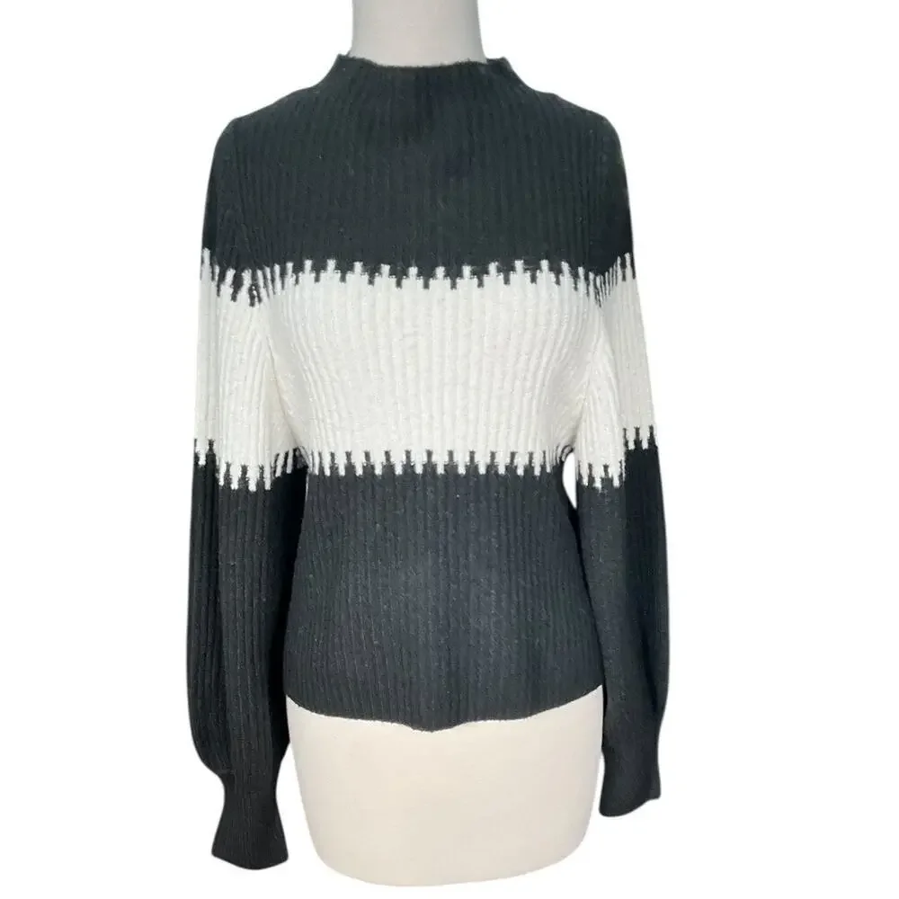 French Connection New Without Tag Black & White Sweater Medium Mock Turtle Neck